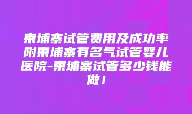 柬埔寨试管费用及成功率附柬埔寨有名气试管婴儿医院-柬埔寨试管多少钱能做!