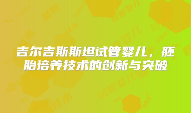 吉尔吉斯斯坦试管婴儿，胚胎培养技术的创新与突破