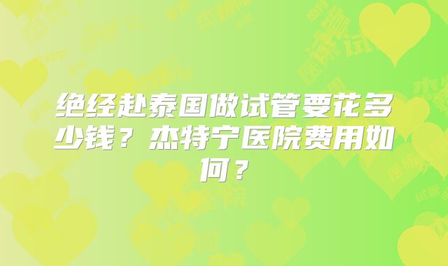 绝经赴泰国做试管要花多少钱?杰特宁医院费用如何?