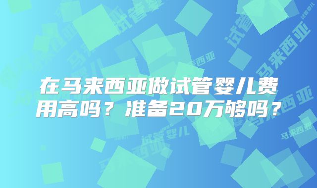 在马来西亚做试管婴儿费用高吗？准备20万够吗？