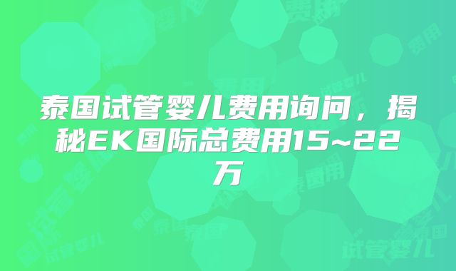 泰国试管婴儿费用询问，揭秘EK国际总费用15~22万