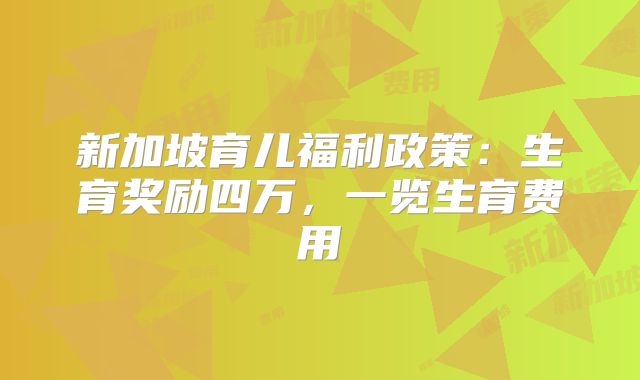 新加坡育儿福利政策：生育奖励四万，一览生育费用