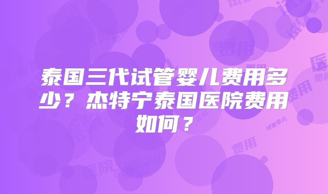 泰国三代试管婴儿费用多少？杰特宁泰国医院费用如何？