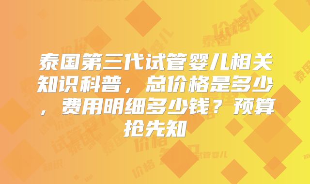 泰国第三代试管婴儿相关知识科普,总价格是多少,费用明细多少钱?预算抢先知