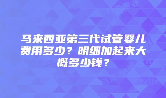 马来西亚第三代试管婴儿费用多少？明细加起来大概多少钱？