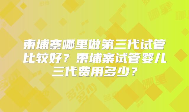 柬埔寨哪里做第三代试管比较好？柬埔寨试管婴儿三代费用多少？