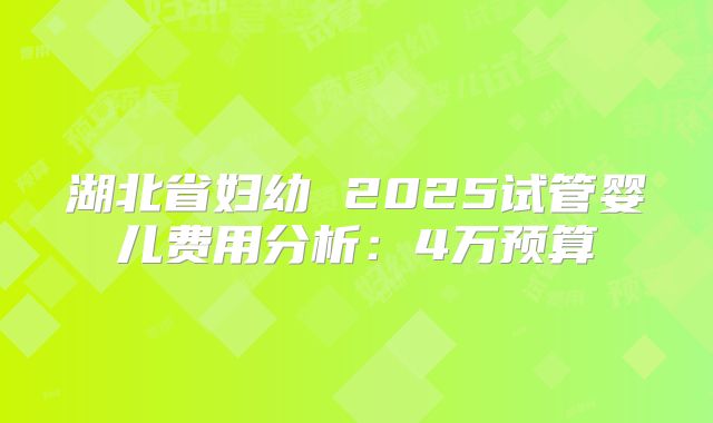 湖北省妇幼 2025试管婴儿费用分析:4万预算