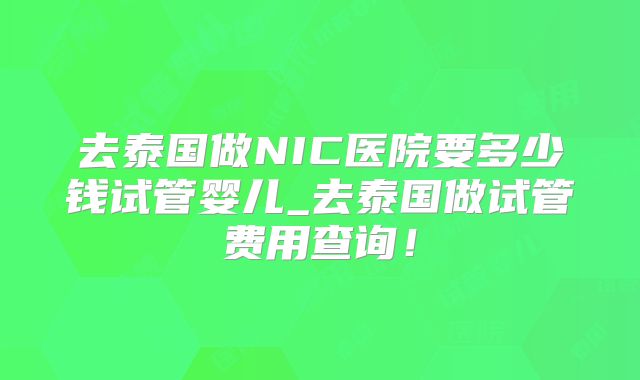 去泰国做NIC医院要多少钱试管婴儿_去泰国做试管费用查询！