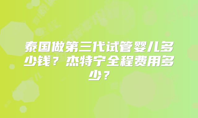泰国做第三代试管婴儿多少钱？杰特宁全程费用多少？