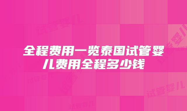 全程费用一览泰国试管婴儿费用全程多少钱