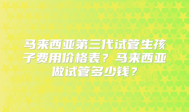 马来西亚第三代试管生孩子费用价格表？马来西亚做试管多少钱？