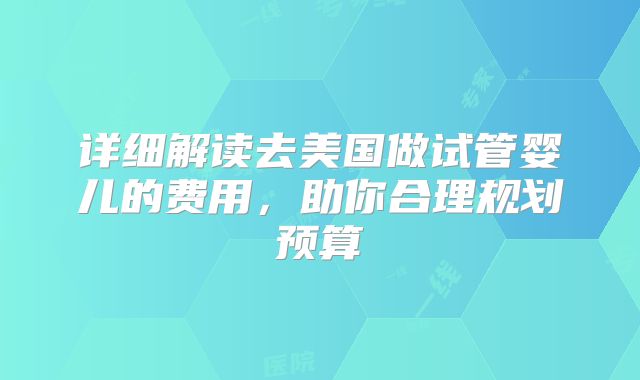 详细解读去美国做试管婴儿的费用，助你合理规划预算