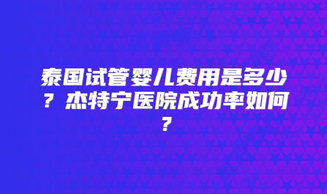 泰国试管婴儿费用是多少？杰特宁医院成功率如何？