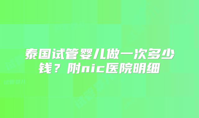 泰国试管婴儿做一次多少钱？附nic医院明细