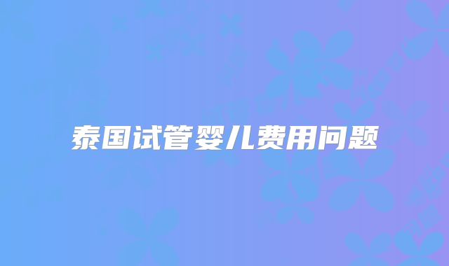泰国试管婴儿费用问题