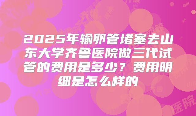 2025年输卵管堵塞去山东大学齐鲁医院做三代试管的费用是多少？费用明细是怎么样的