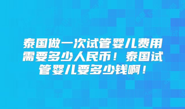 泰国做一次试管婴儿费用需要多少人民币！泰国试管婴儿要多少钱啊！