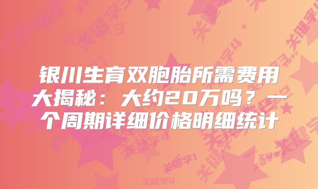 银川生育双胞胎所需费用大揭秘：大约20万吗？一个周期详细价格明细统计