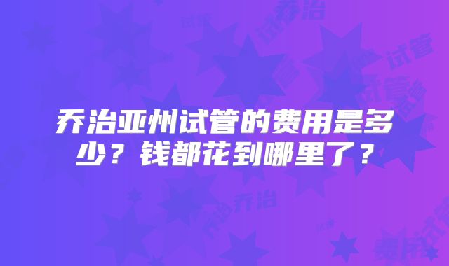 乔治亚州试管的费用是多少？钱都花到哪里了？