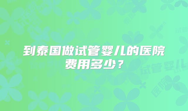 到泰国做试管婴儿的医院费用多少？