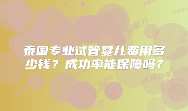 泰国专业试管婴儿费用多少钱？成功率能保障吗？