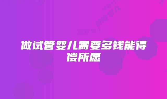 做试管婴儿需要多钱能得偿所愿