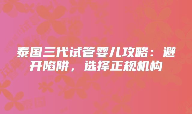 泰国三代试管婴儿攻略:避开陷阱,选择正规机构