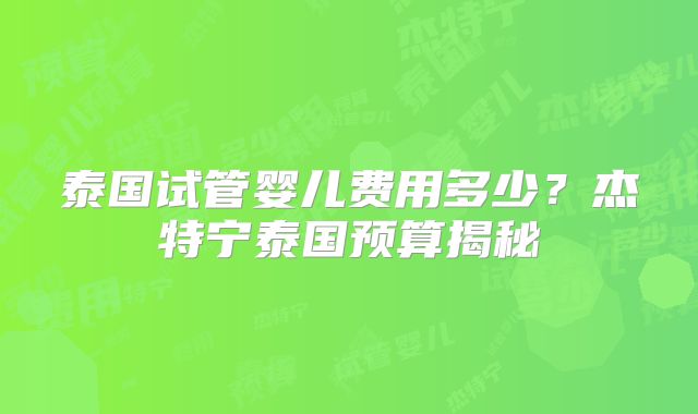泰国试管婴儿费用多少?杰特宁泰国预算揭秘