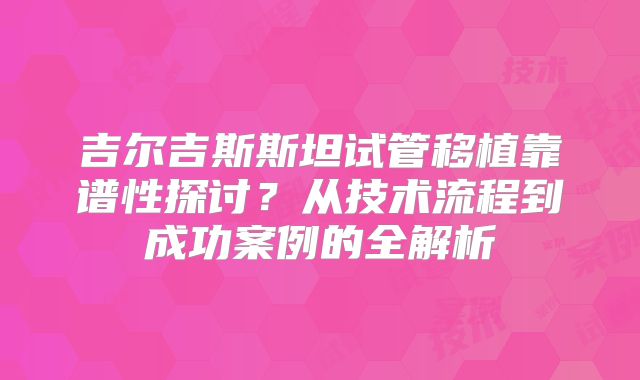 吉尔吉斯斯坦试管移植靠谱性探讨？从技术流程到成功案例的全解析