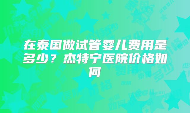 在泰国做试管婴儿费用是多少？杰特宁医院价格如何