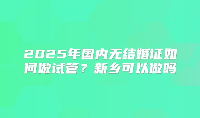 2025年国内无结婚证如何做试管？新乡可以做吗