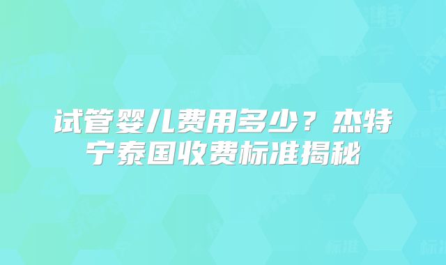 试管婴儿费用多少?杰特宁泰国收费标准揭秘