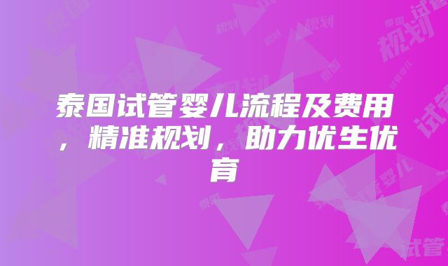 泰国试管婴儿流程及费用，精准规划，助力优生优育