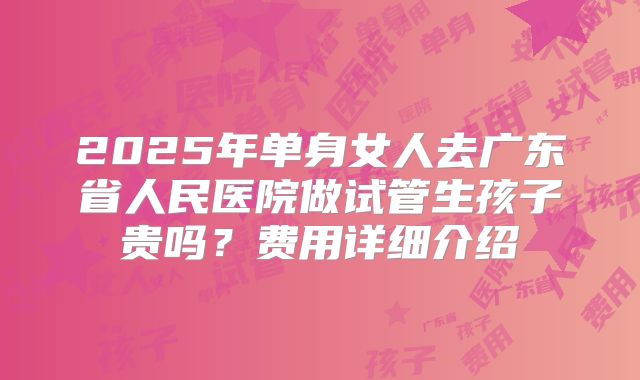 2025年单身女人去广东省人民医院做试管生孩子贵吗？费用详细介绍