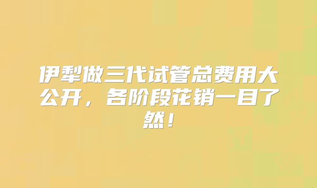 伊犁做三代试管总费用大公开，各阶段花销一目了然！