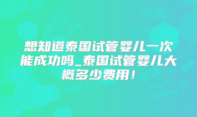 想知道泰国试管婴儿一次能成功吗_泰国试管婴儿大概多少费用！