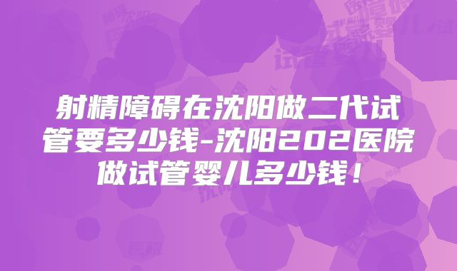 射精障碍在沈阳做二代试管要多少钱-沈阳202医院做试管婴儿多少钱！