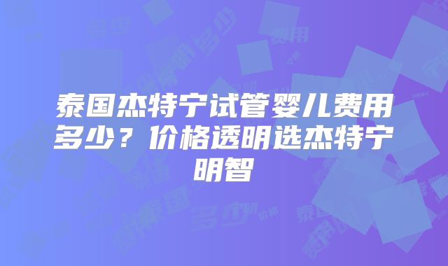 泰国杰特宁试管婴儿费用多少？价格透明选杰特宁明智