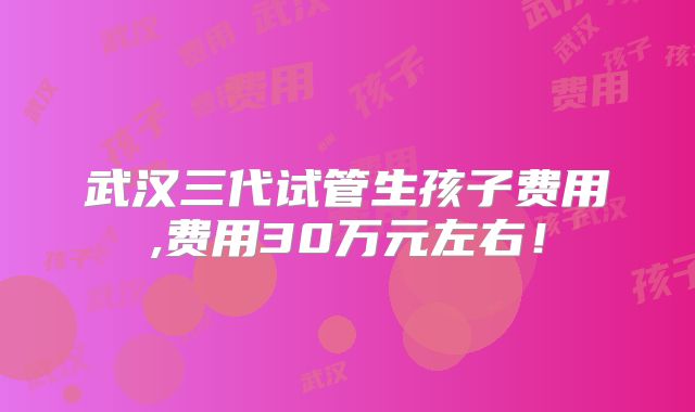 武汉三代试管生孩子费用,费用30万元左右!