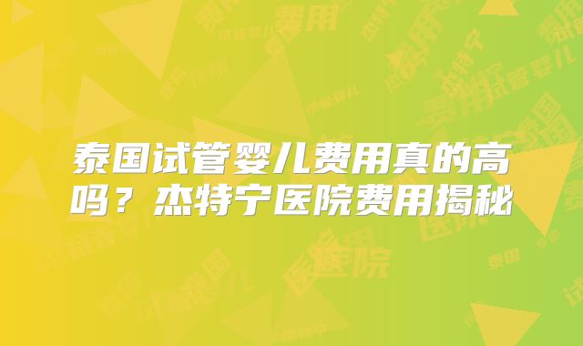 泰国试管婴儿费用真的高吗?杰特宁医院费用揭秘