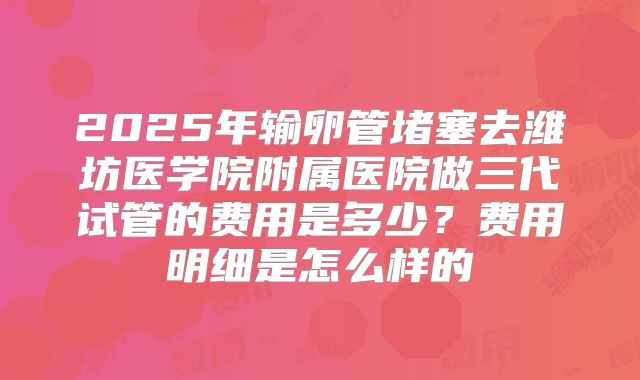 2025年输卵管堵塞去潍坊医学院附属医院做三代试管的费用是多少？费用明细是怎么样的