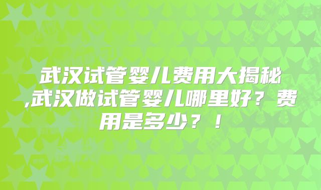 武汉试管婴儿费用大揭秘,武汉做试管婴儿哪里好?费用是多少?!