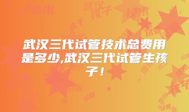 武汉三代试管技术总费用是多少,武汉三代试管生孩子!