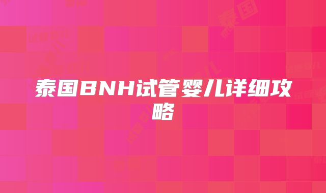 泰国BNH试管婴儿详细攻略