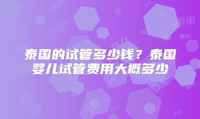 泰国的试管多少钱？泰国婴儿试管费用大概多少