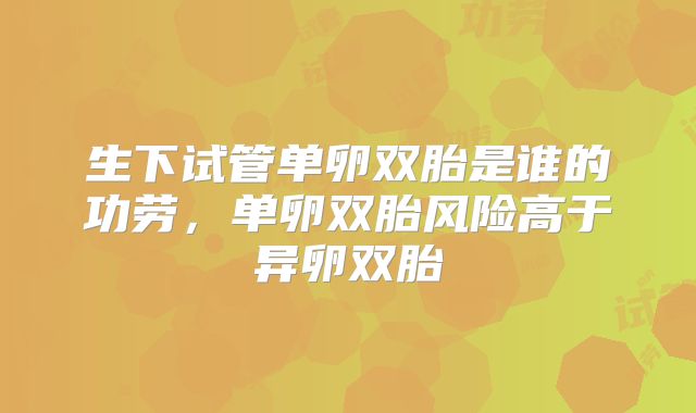 生下试管单卵双胎是谁的功劳，单卵双胎风险高于异卵双胎