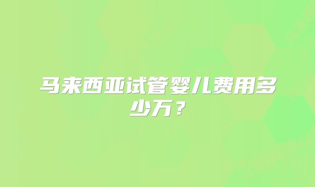 马来西亚试管婴儿费用多少万？