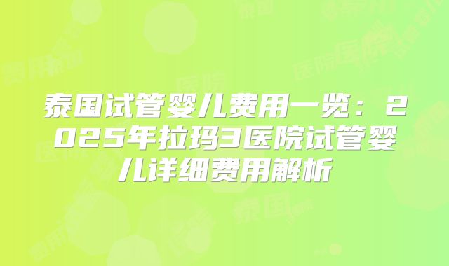 泰国试管婴儿费用一览：2025年拉玛3医院试管婴儿详细费用解析