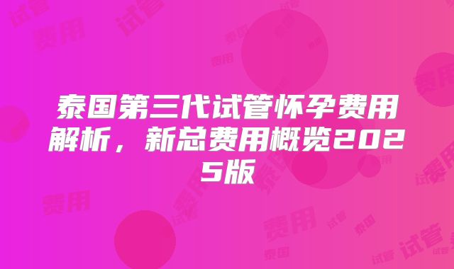 泰国第三代试管怀孕费用解析，新总费用概览2025版