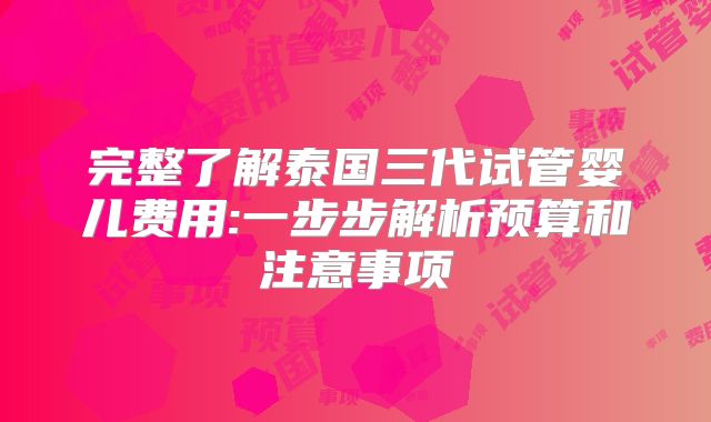 完整了解泰国三代试管婴儿费用:一步步解析预算和注意事项